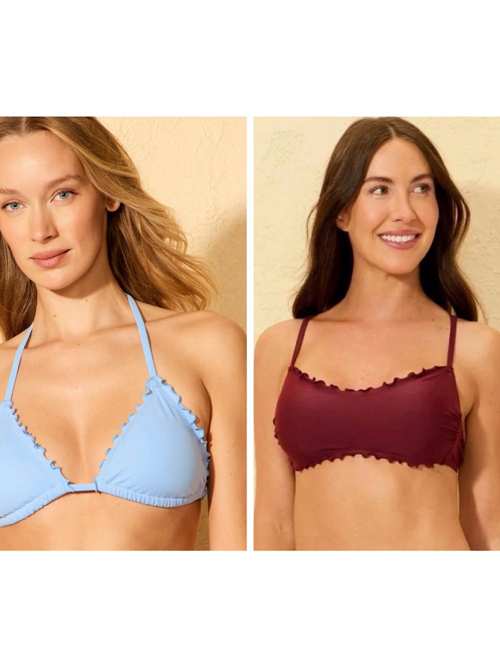 Shade & Shore - (2) Ruffle Bikini Tops (Burgundy and Light Blue - Small)